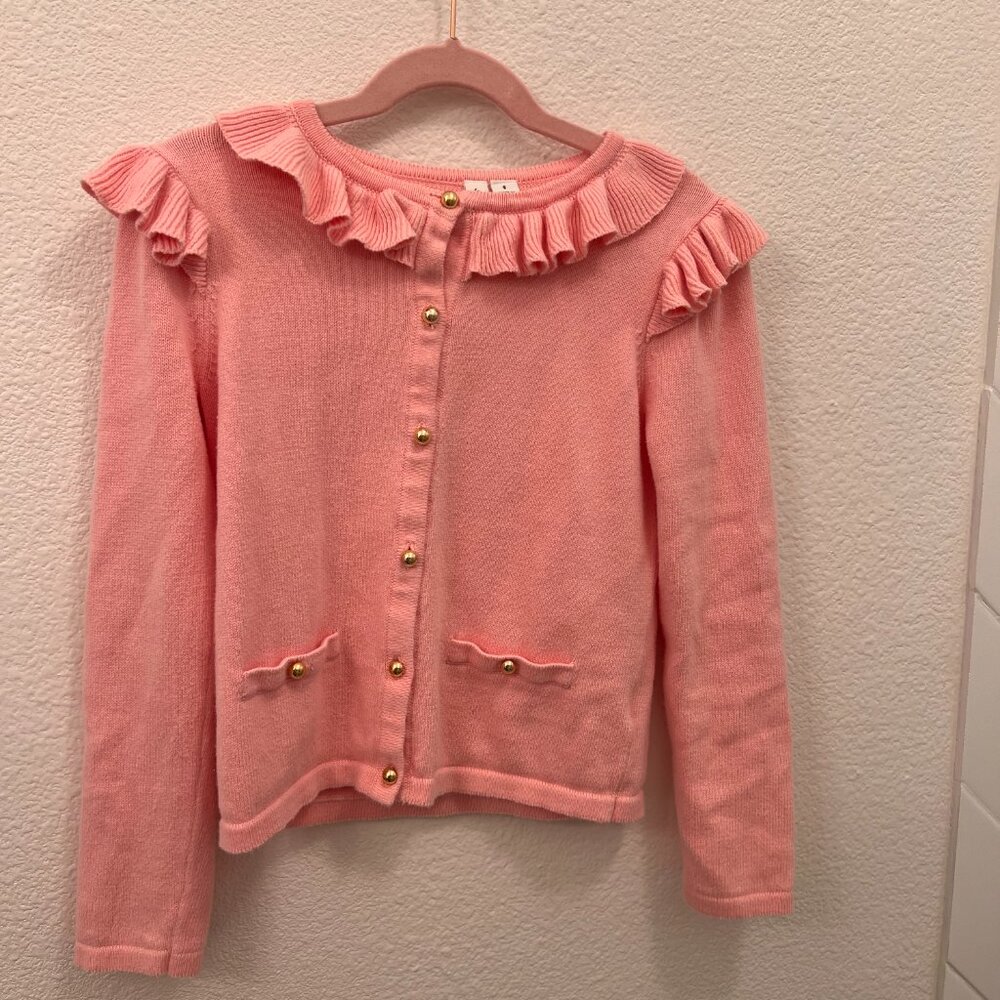 Janie & Jack Light Pink Ruffle Collar Gold Button Cardigan - EUC